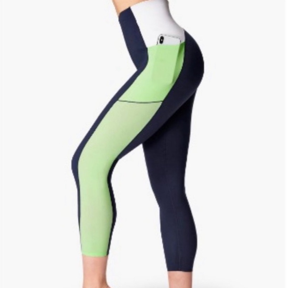 Sweaty Betty Power 7/8 Length Colorblock Workout Leggings Blue Green Size XL
